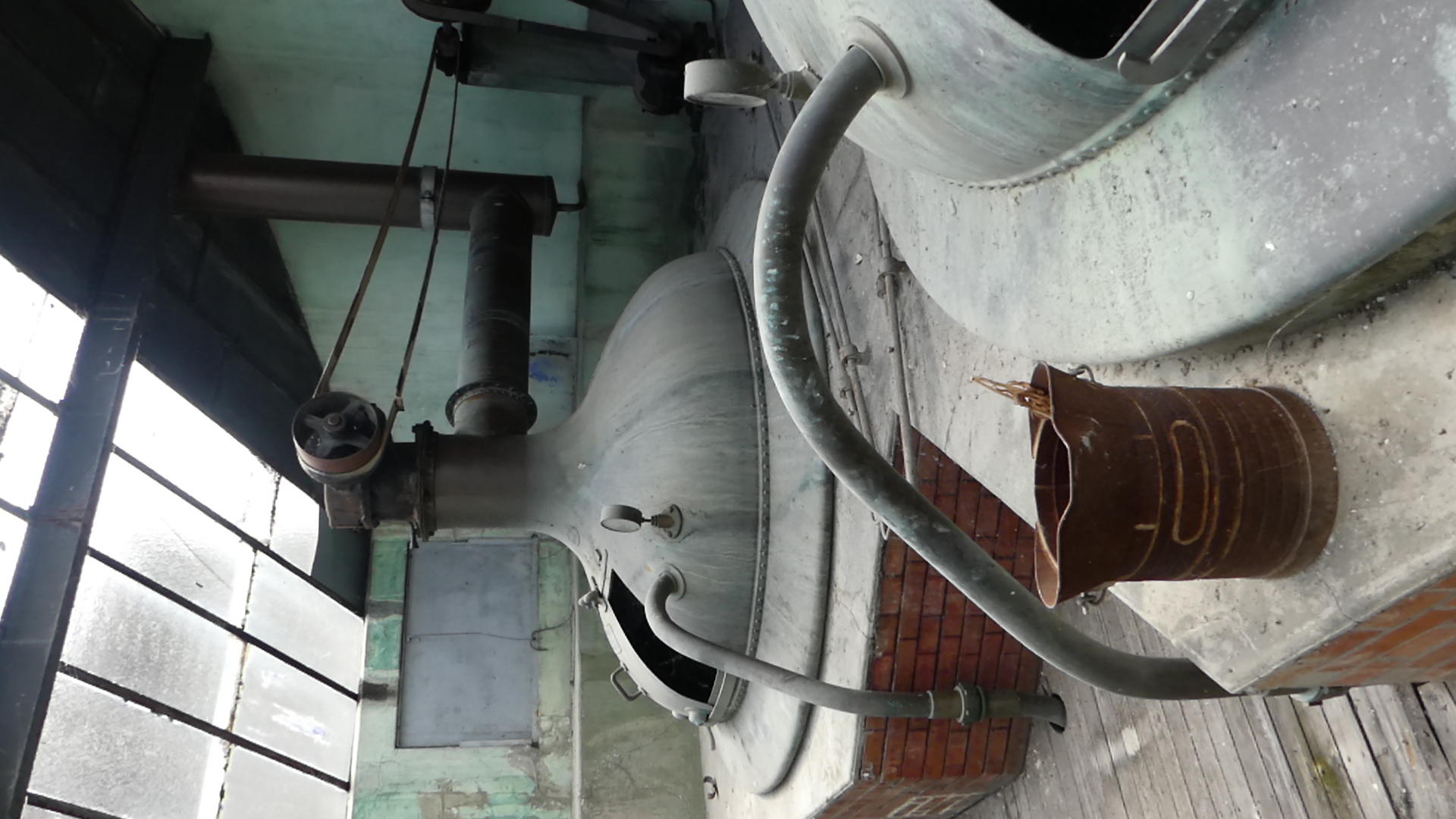 Amiel brewery. The brewhouse with 2 wort cooking vats under its glass roof